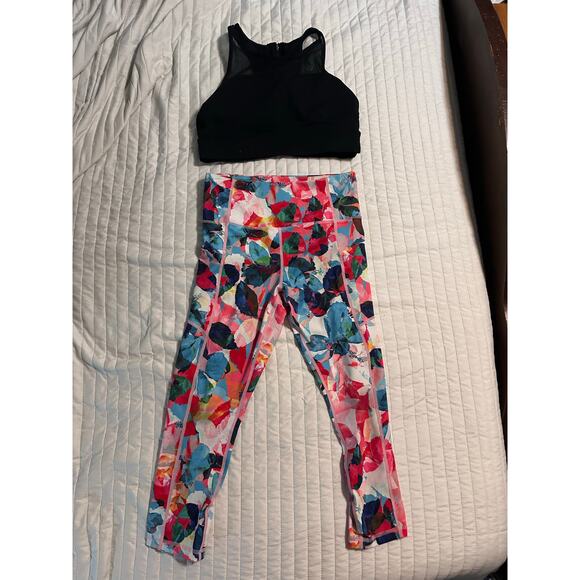 Zyia Active 2-Piece Set – Floral Leggings 6–8 + Black Sports Bra L - Picture 1 of 3